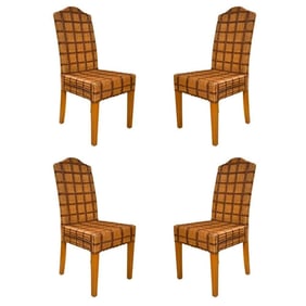 Set of 4 Palecek Wicker Chairs with Tweed Seats