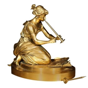 19th C. Gilt Bronze Lady Playing Flute Sculpture
