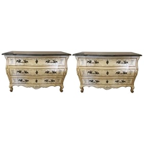 Pair Painted John Widdicomb Marble-Top Commodes
