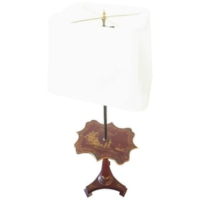 Red Chinoiserie Table Lamp with Custom Shade