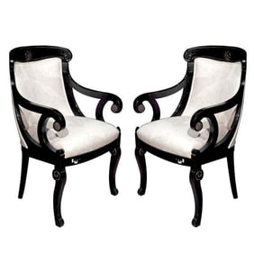 Pair of Hollywood Regency Style Ebonized Armchairs