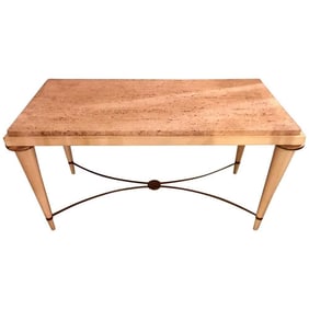 Mid-Century Coffee Table with Travertine Top
