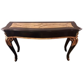 Ebony Gilt Console Table with Beveled Glass Top