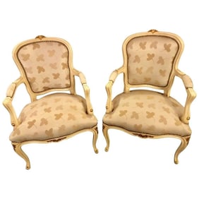 Pair Louis XV Style Gilt Painted Bergère Chairs