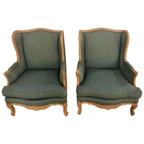 Pair Large Carved Louis XV Lounge Chairs