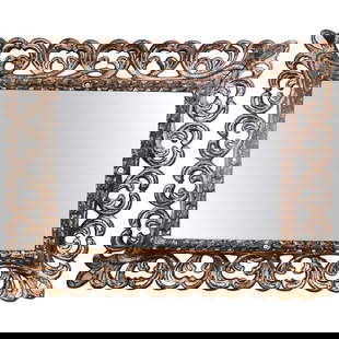 French Silver Leaf Wall Mirror, Hollywood Regency: French Hollywood Regency Silver Leaf Wall / Console / Pier Mirror, DistressedA Rococo French silvered leaf wall or console mirror. This finely carved frame having all over silver leaf decoration with