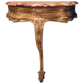Louis XV Demi-Lune Console, Rouge Marble Top