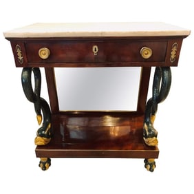 19th C. Empire Serpent Gilt Mirrored Pier Console