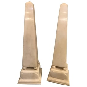 Pair Large Marble Obelisks on Pedestals