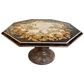 Octagon Chinoiserie Coffee Table with Carved Base