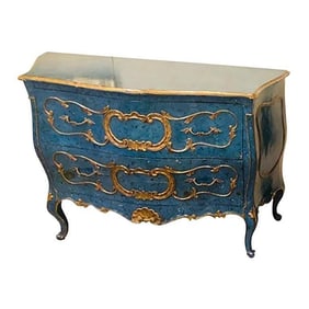 Royal Blue Gilt Bombay Commode or Chest
