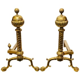 Pair 1880 Brass Andirons, Ball & Claw Feet