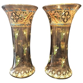 Pair French Jeweled Urns, Emile Gallé Style
