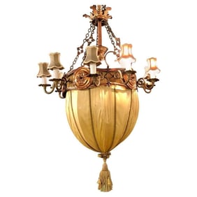 Palatial Copper & Brass Fixture with Silk Shade