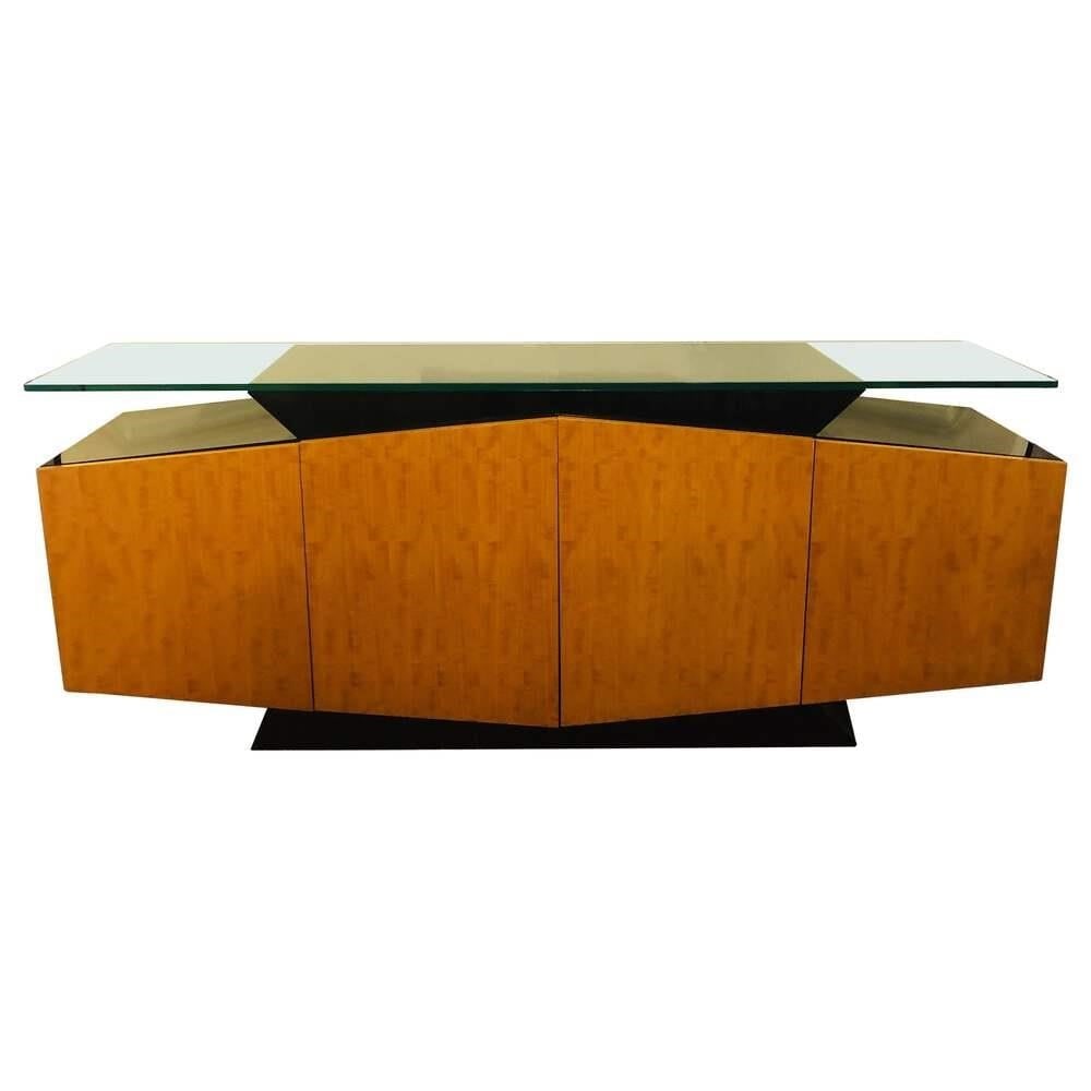 Pace Burl & Ebony Glass Top Sideboard Cabinet (1 of 15)