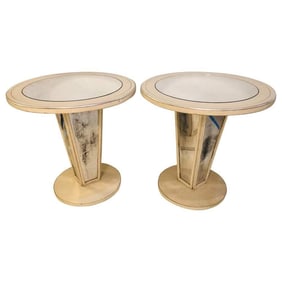 Pair Hollywood Regency Mirrored Side Tables