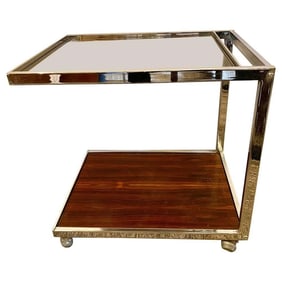 Mid-Century Rosewood & Chrome Bar Cart on Casters