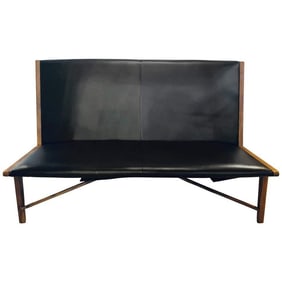 Mid-Century Black Vinyl Settee or Loveseat