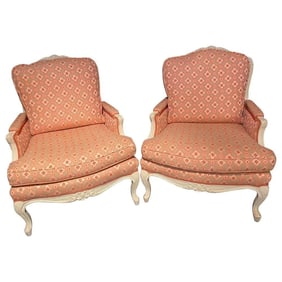 Pair Louis XVI Bergère Chairs, Scalamandré Fabric