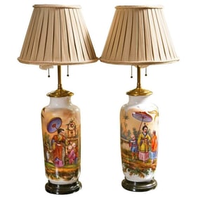 Pair 19th C. French Chinoiserie Porcelain Lamps