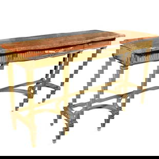 Maison Jansen Marble Top Console with Six Legs: Fabulous Maison Jansen console with six raised legs and vibrant coral marble top and tree drawers. DimensionsHeight: 33.5 inWidth: 64.5 inDepth: 20.5 inSKU: 102-3212