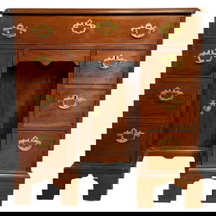 Mid-19th C. Georgian Mahogany Kneehole Desk: Mid-19th century Georgian style mahogany knee hole desk in very nice original condition. The case having a single top drawer with a knee hole center flanked by three by three drawers and a center