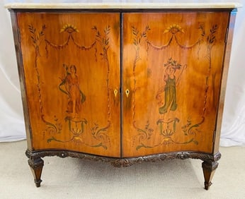 Edwardian Adams Style Marble-Top Curved Commode