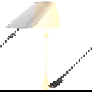 Gilt Metal Hollywood Regency Trumpet Floor Lamp: Gilt metal Hollywood Regency style trumpet standing lamp having sleek and stylish lines and a custom lamp shade DimensionsHeight: 63.5 inWidth: 9.5 inDepth: 9.5 inDiameter: 9.5 inSKU: 101-PP15
