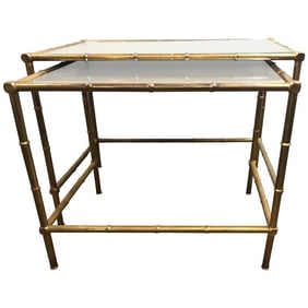Brass Nest of Tables, Mirror Tops, Bamboo Form