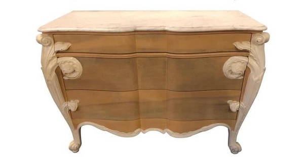Hollywood Regency Louis XV Commodes by Casaragi: Hollywood Regency Louis XV Commodes, Nightstand or Dresser by CasaragiCasaragi marble top commode or dresser in French Louis XV style. The wonderful 3 drawer serpentine front is embellished with richl