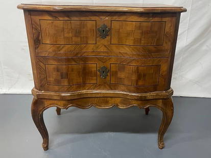 Italian 19th C. 2-Drawer Chest, Commode, Parquetry: Italian Continental 19th c. Two Drawer Chest, Commode, Nightstand, ParquetryAn Italian Continental 19th century two drawer chest, commode or night table. The case front is characterized by an elegant