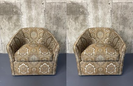 Pair Kagan Style Swivel Tub Chairs, Scalamandre