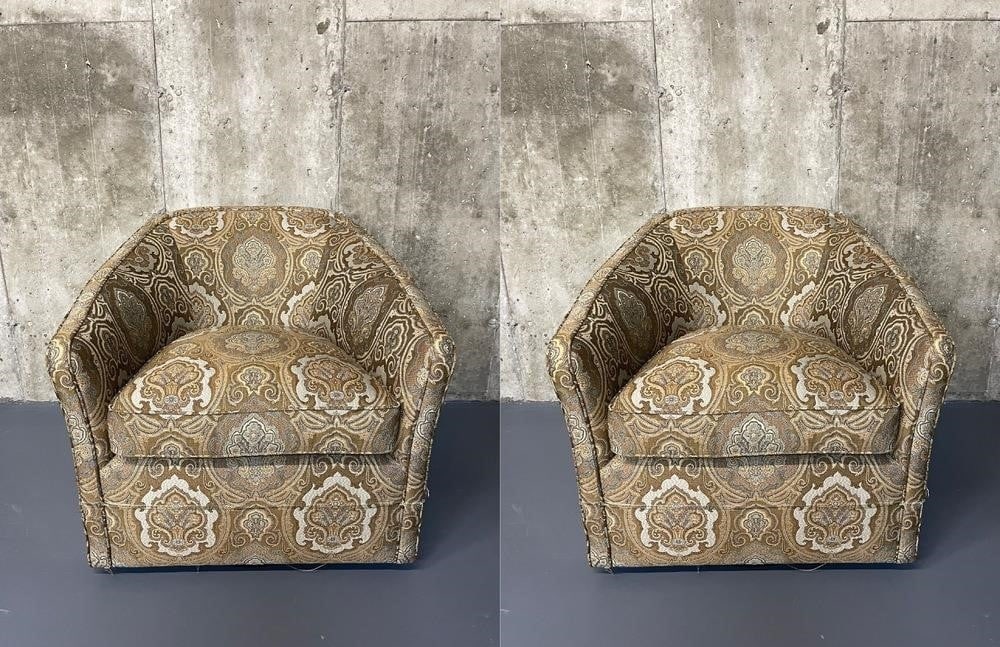 Pair Kagan Style Swivel Tub Chairs, Scalamandre (1 of 10)