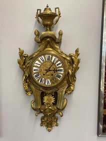 French Bronze Cartel Clock, Figural, Dore, 19/20C