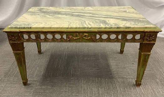 Hollywood Regency Coffee Table, Jansen, Marble Top: Hollywood Regency Coffee Table by Jansen. Measures: 19 H x 36 3/4 W x 21 1/4 D.DimensionsHeight: 19 inWidth: 36.74 inDepth: 21.25 inSKU: 101-6495A