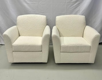 Pair MCM White Boucle Swivel Rocking Lounge Chairs