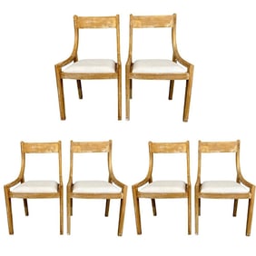 Set of 6 Sleigh Back Dining Chairs, Pickled Wood