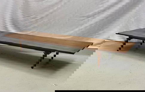 Danish MCM Solid Teak Low Coffee Table, 1950s: Danish Mid-Century Modern Solid Teak Narrow Low / Coffee Table, 1950sA six foot long and narrow mid-century modern coffee table having a solid teak top and base sitting on 4 recessed legs. Designed by