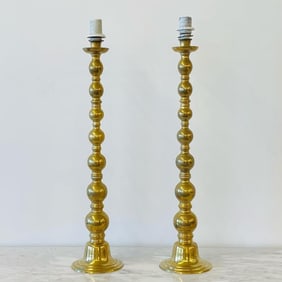Pair Regency Brass Drum Table Lamps, Neoclassical