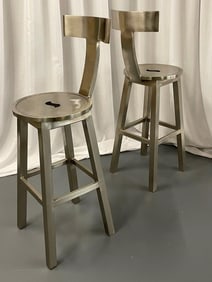 Pair Industrial Steel Bar Stools, Organic Form