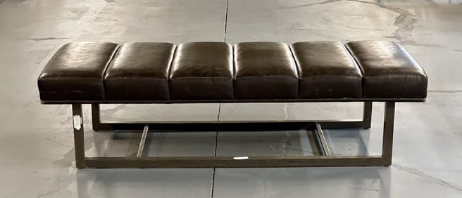 Mid-Century Modern Bench / Ottoman, Leather, Steel