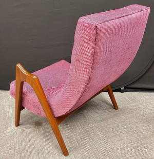 Italian MCM Sculptural Lounge Chair, Walnut: Single Sculptural Italian Mid-Century Modern Lounge Chair in Walnut & MahoganyUpholstered Mid-Century Modern armchair. the solid mahogany frames supporting a curved back that make this pair not only s