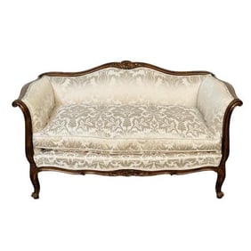 Small Louis XV Mahogany Settee, Floral Silk