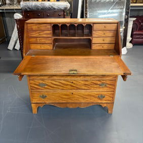 19th C. Flame Birch Secretary Desk or Chest of Drawers