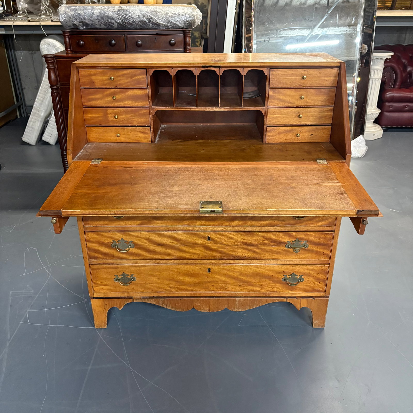 19th C. Flame Birch Secretary Desk or Chest of Drawers (1 of 5)