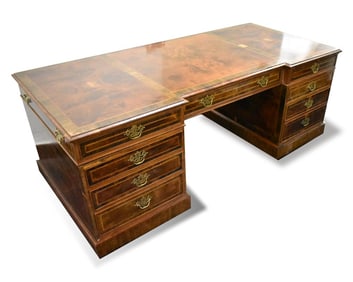 Large Mahogany Partners Desk, Banded