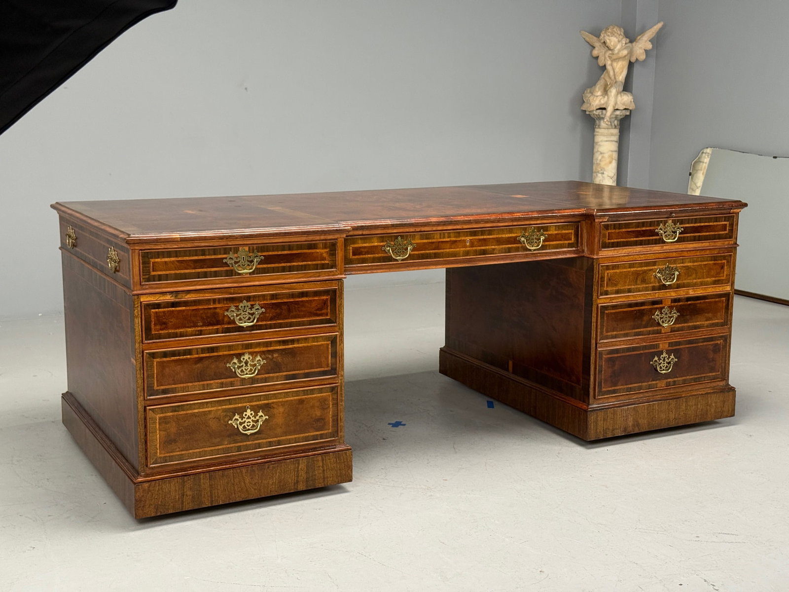 Large Mahogany Partners Desk, Banded (1 of 8)
