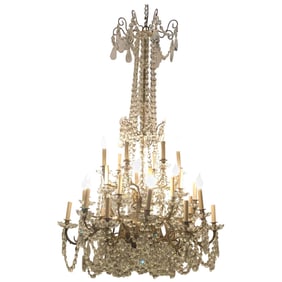 Palatial French Crystal and Brass Chandelier