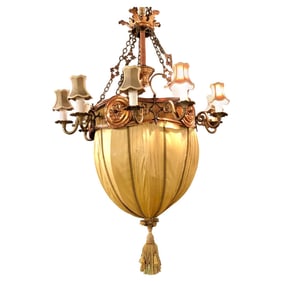 Hollywood Regency Light Fixture w. Silk Dome Shade