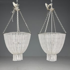 Pair of Beaded White Chandelier